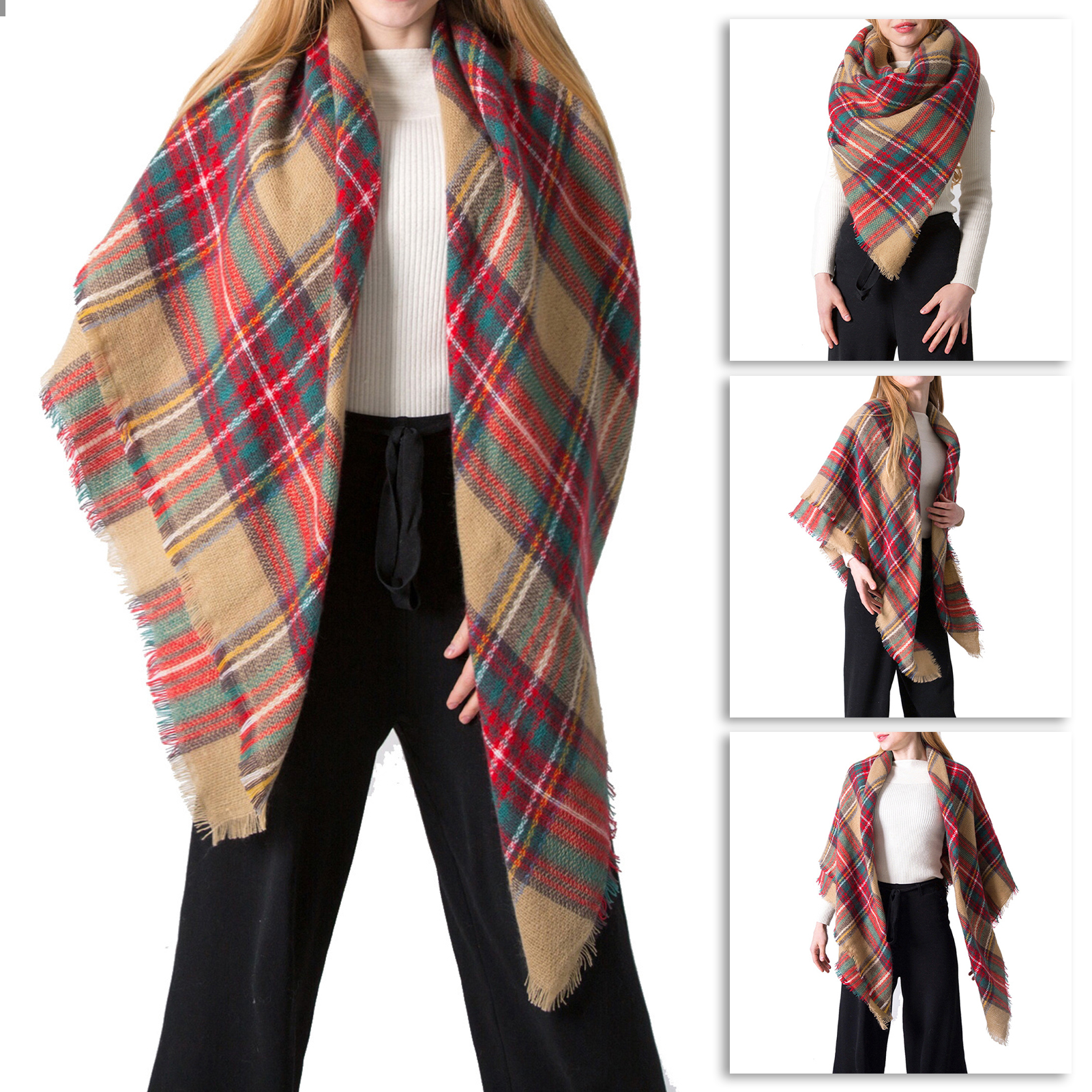 Écharpe Femme Hiver En Imitation Cachemire - Modèle Tartan - 200x60 Cm - Châle Chaud Et Doux - Cadeau Idéal - 2
